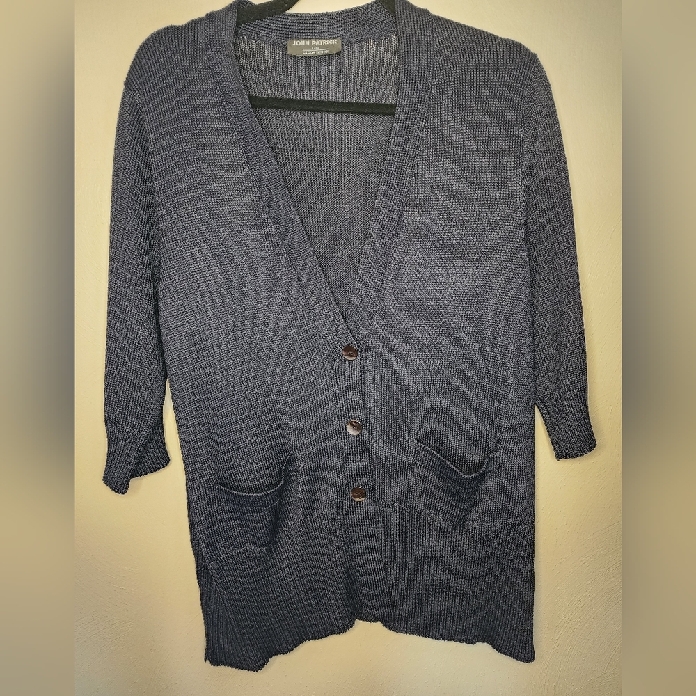 John patrick blue woven knit cardigan size s/m